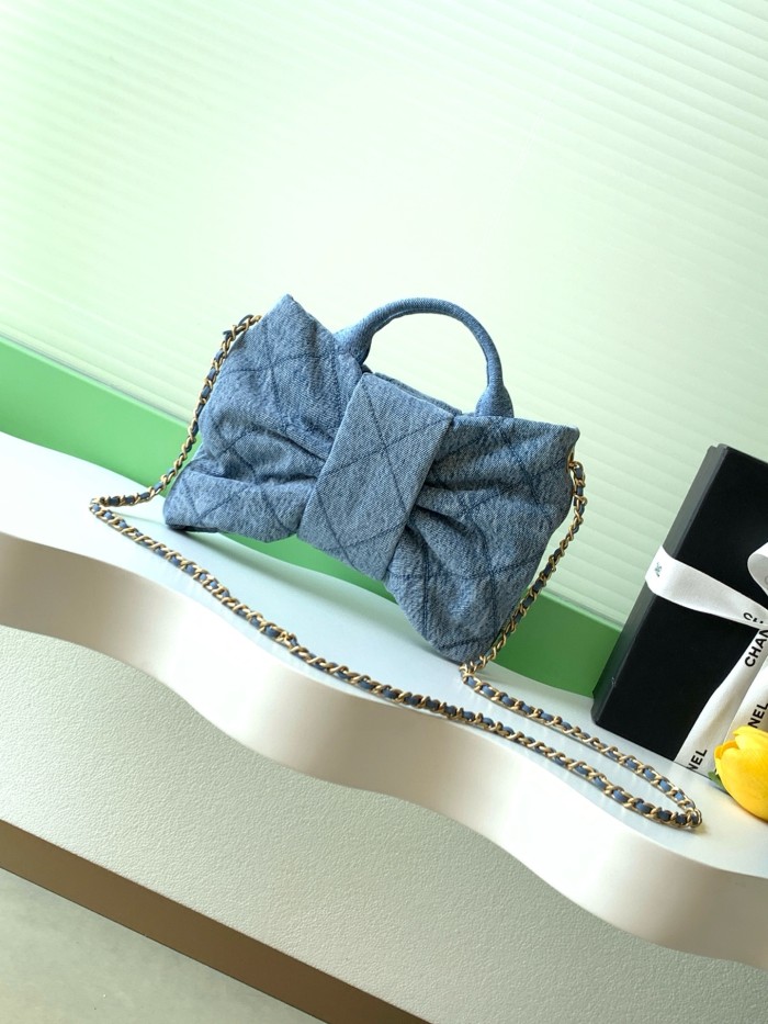 25K Bow Small Denim Tote Bag “26x18x5cm” -086 =AS5849