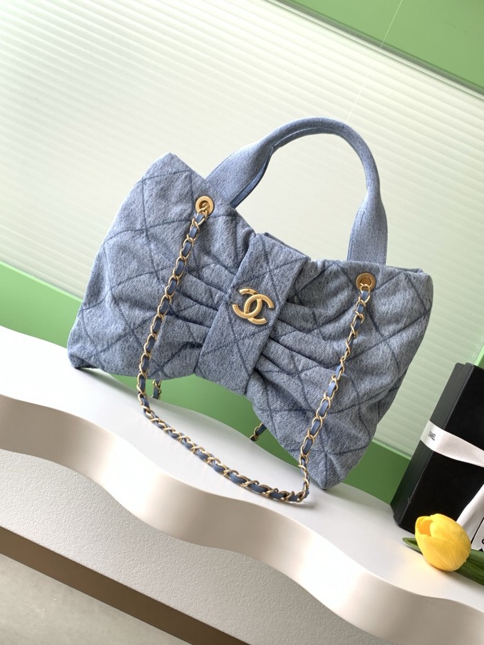 25K Bow Large Denim Tote Bag “38x29x5cm” -007 =AS5851