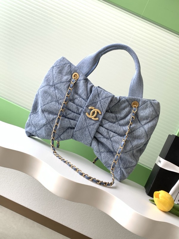 25K Bow Large Denim Tote Bag “38x29x5cm” -007 =AS5851
