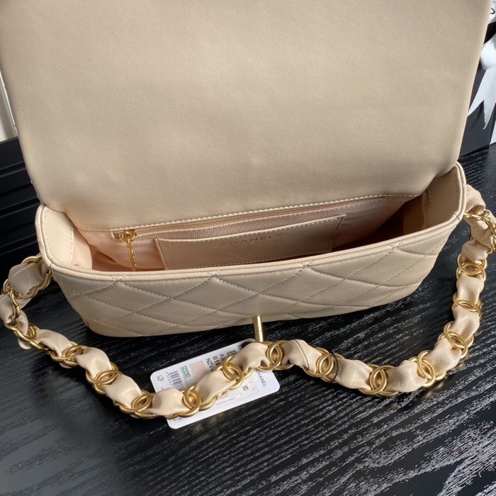 24K Medium Lambskin Shoulder Bag with Chunky Chain “26x17x8cm” -057 =AS5176