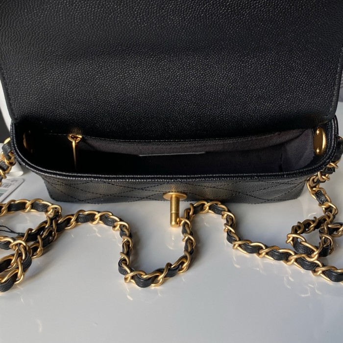 25K Small Caviar Flap Bag with Top Handle “19.5x11.5x5cm” -056 =AS5776