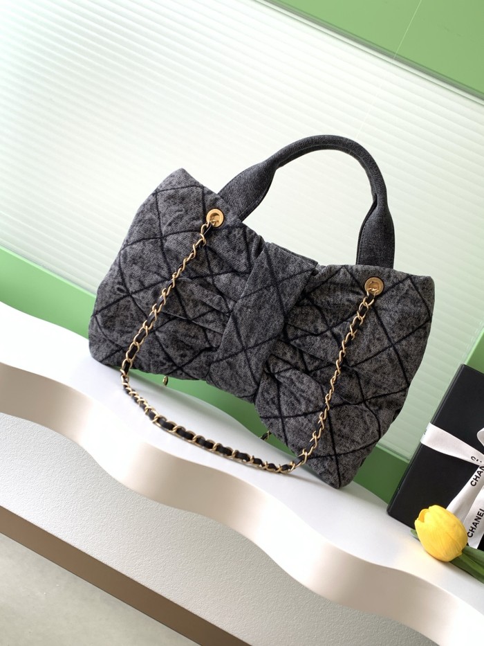 25K Bow Large Denim Tote Bag “38x29x5cm” -007 =AS5851