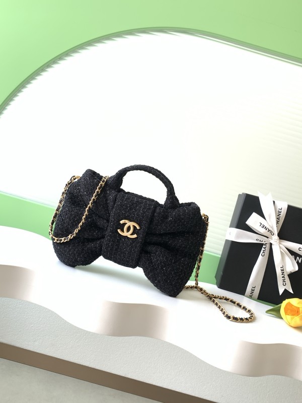 25K Bow Small Tweed Tote Bag “26x18x5cm” -036 =AS5849