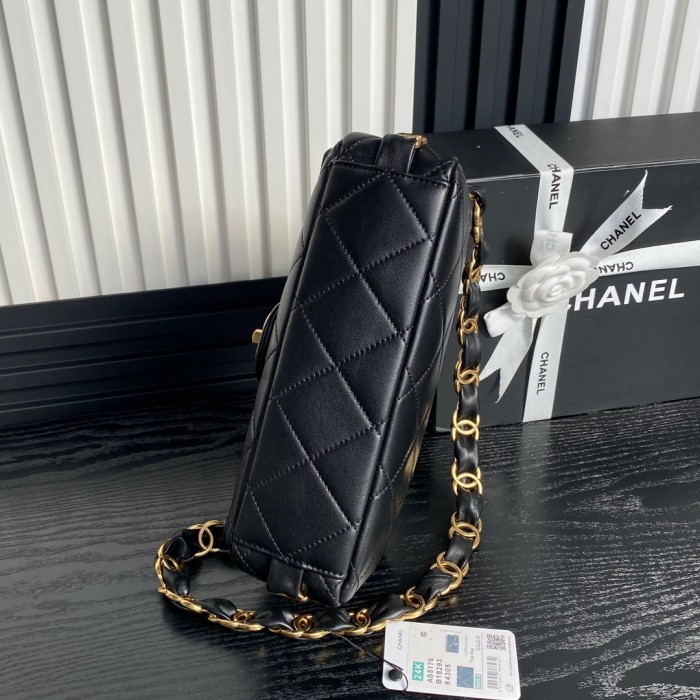 24K Medium Lambskin Shoulder Bag with Chunky Chain “26x17x8cm” -057 =AS5176