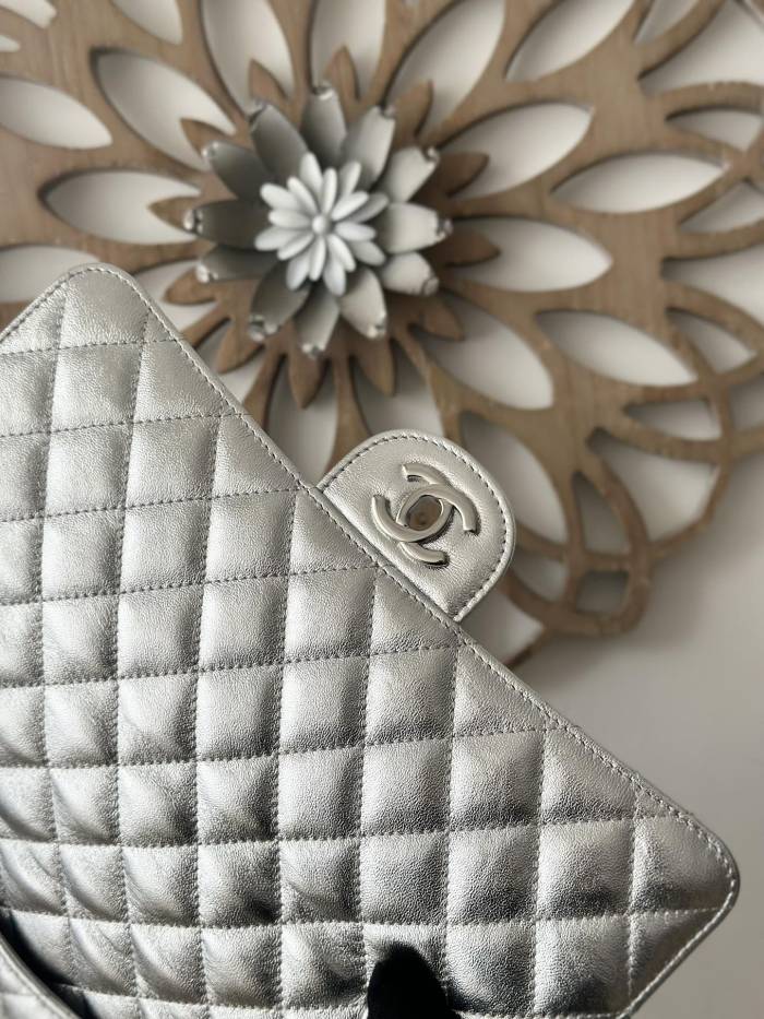 Classic Flap Medium Silver Metallic Lambskin “25x15x6cm” -088 =1112