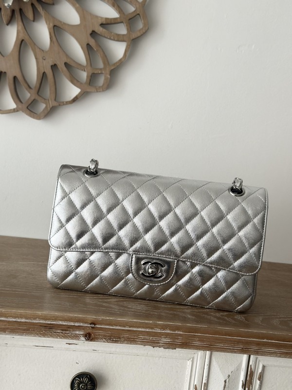 Classic Flap Medium Silver Metallic Lambskin “25x15x6cm” -088 =1112