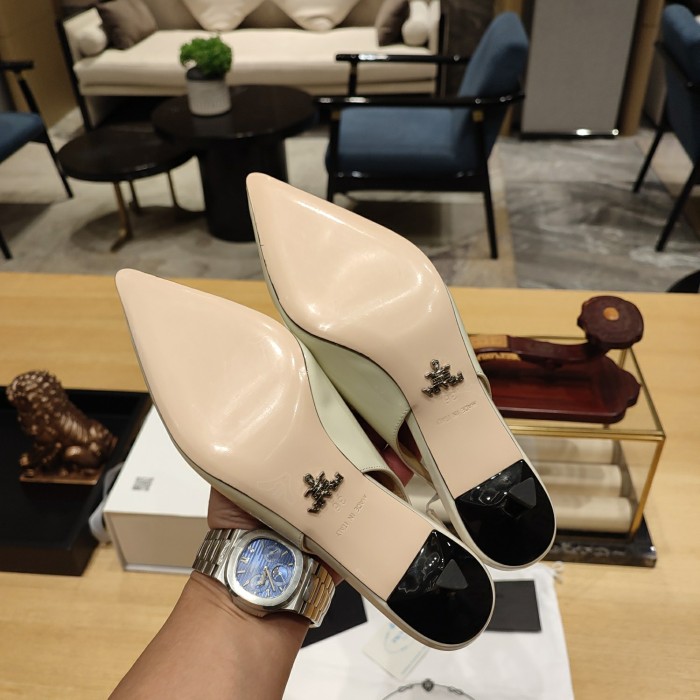 Triangle Logo Pointed-Toe Kitten Heel Slingbacks (Female)36-41=