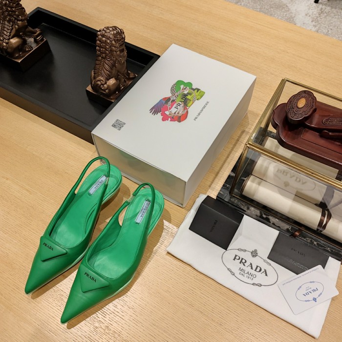 Leather Slingback Pumps with Triangle Logo(Female)36-41=