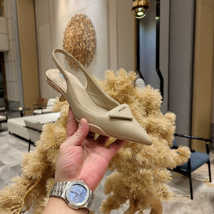 Leather Slingback Pumps with Triangle Logo(Female)36-41