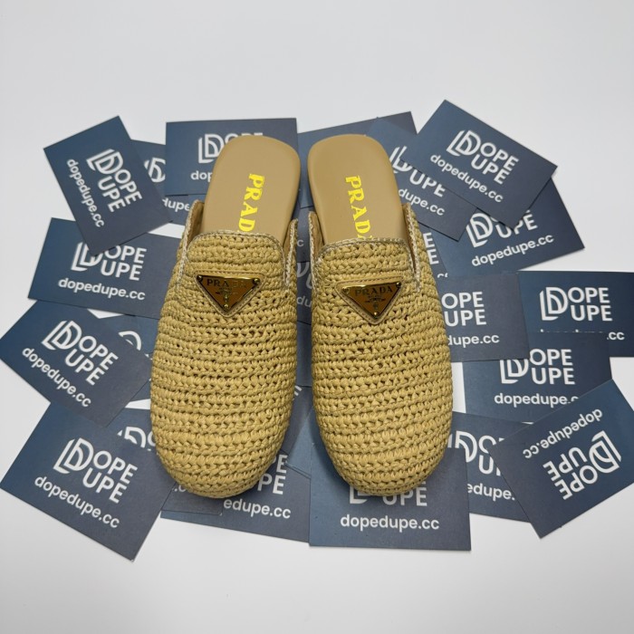 Raffia Crochet Platform Mules with Triangle Logo(Female)36-41