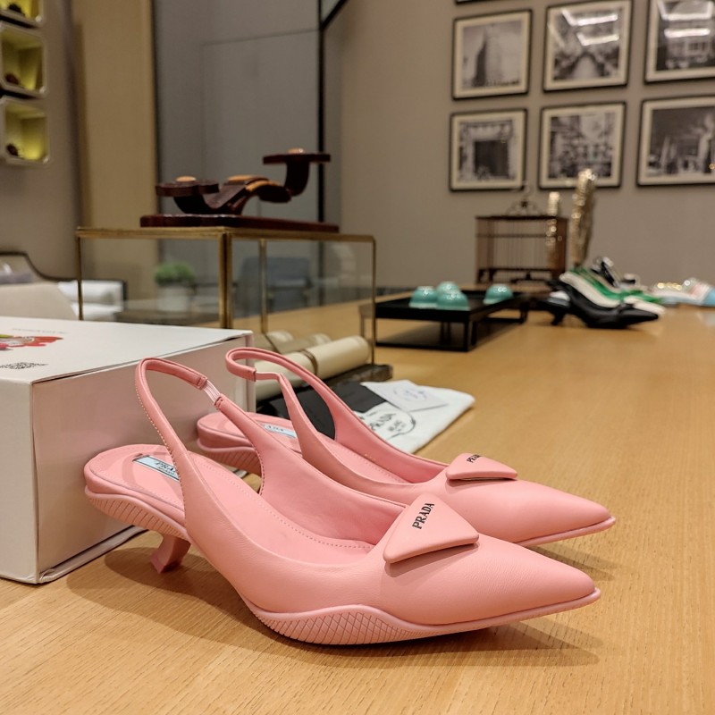 Leather Slingback Pumps with Triangle Logo(Female)36-41=