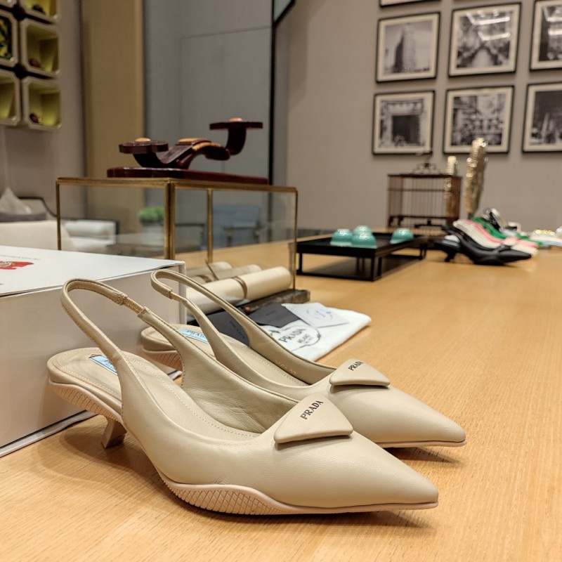 Leather Slingback Pumps with Triangle Logo(Female)36-41