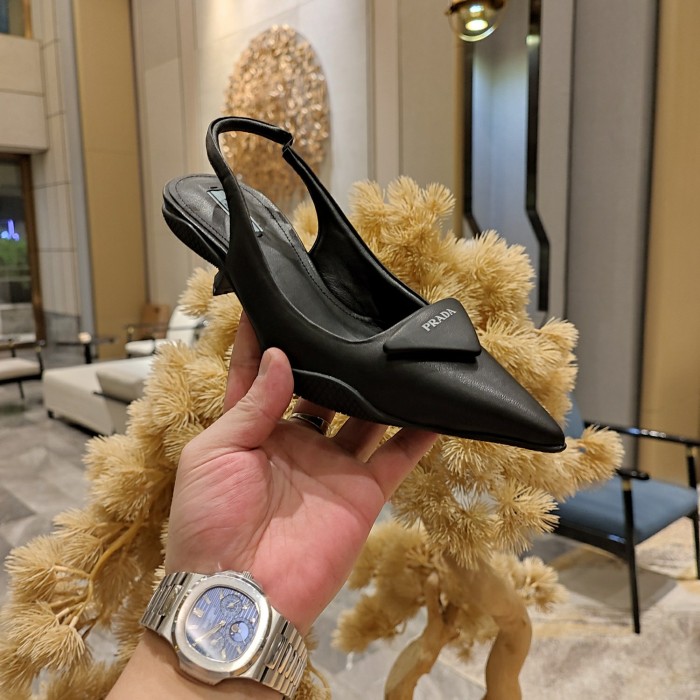 Leather Slingback Pumps with Triangle Logo(Female)36-41=