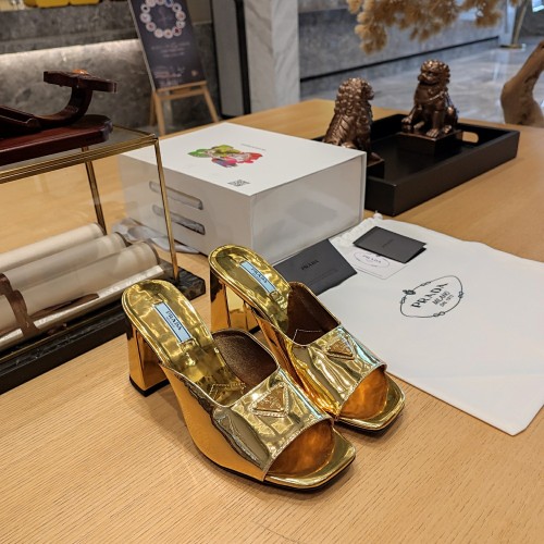 Satin Triangle Logo Block Heel Mules (Female)36-41=