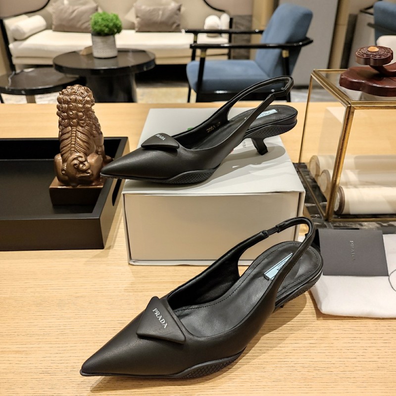 Leather Slingback Pumps with Triangle Logo(Female)36-41=
