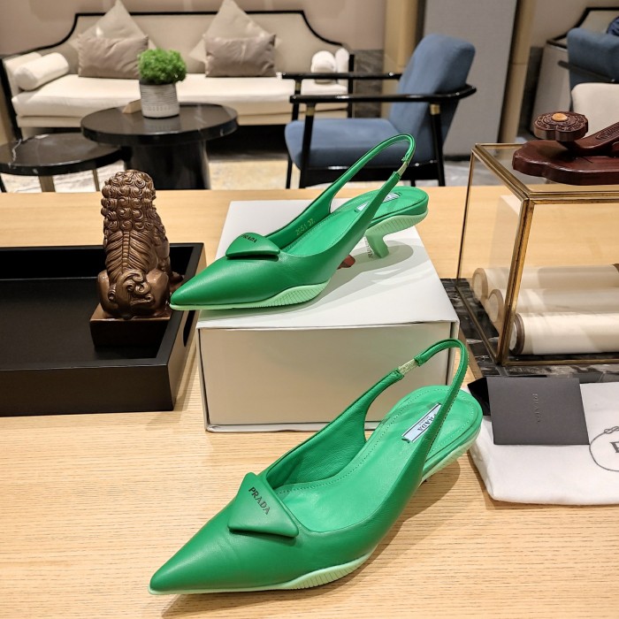 Leather Slingback Pumps with Triangle Logo(Female)36-41=