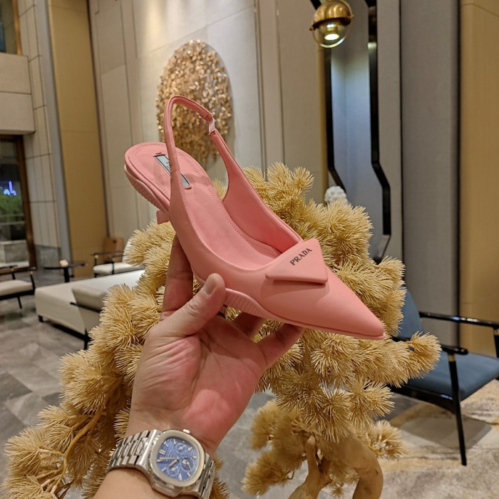 Leather Slingback Pumps with Triangle Logo(Female)36-41=