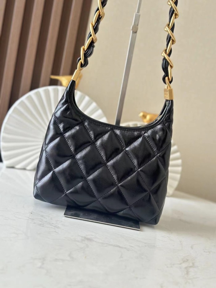 24A Hobo Shoulder Bag Medium Shiny Lambskin “22.5x19.5x8.5cm” -056 =AS4922