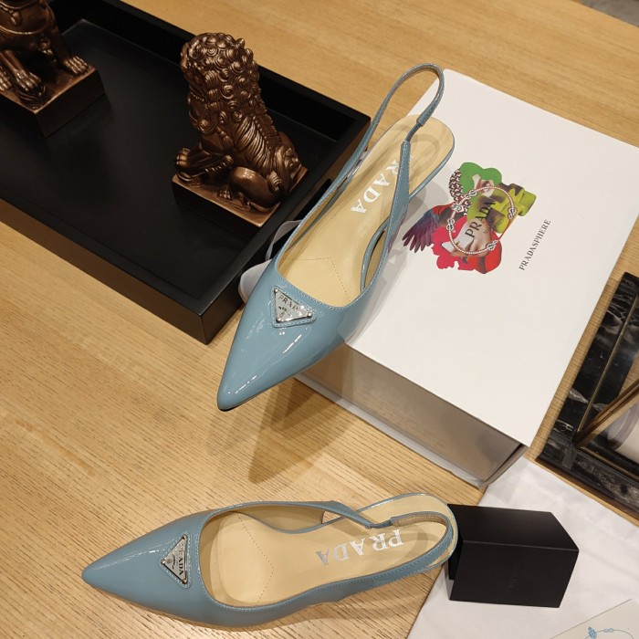 Triangle Logo Pointed-Toe Kitten Heel Slingbacks (Female)36-41=