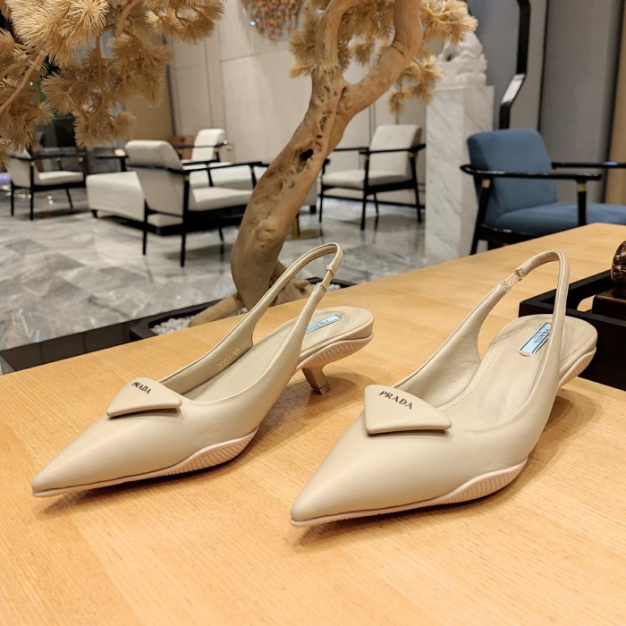 Leather Slingback Pumps with Triangle Logo(Female)36-41