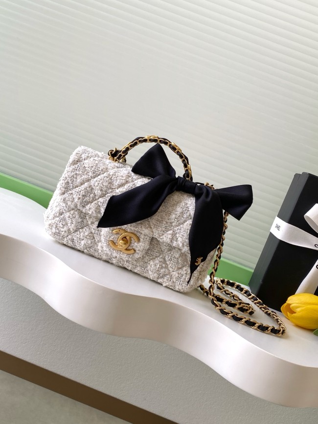 25K Classic Flap Mini Top Handle Tweed Bow “13x20x6cm” -057 =AS5875