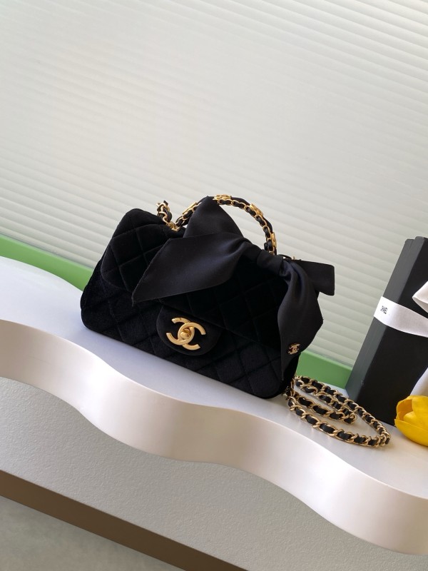 25K Classic Flap Mini Top Handle Tweed Bow “13x20x6cm” -057 =AS5875