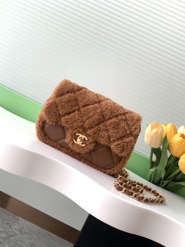 24K Mini Classic Flap Bag in Shearling Leather “12x18x6cm” -037 =AS5148