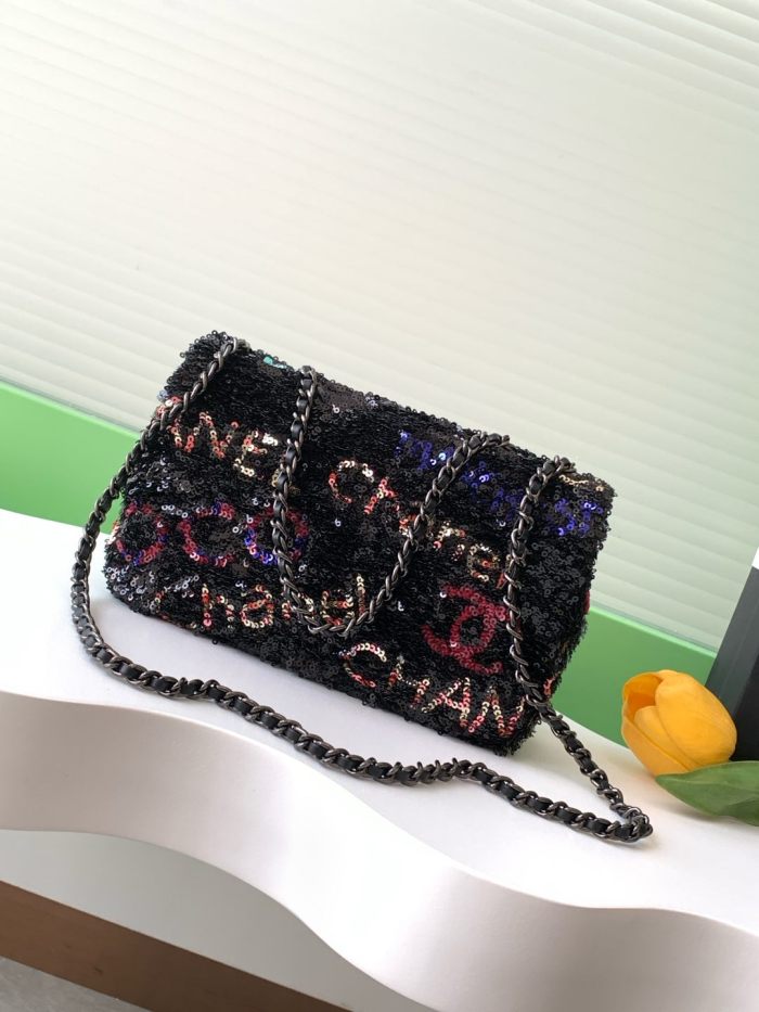 24S CF Mini Flap Sequin Graffiti Logo “14x21x8cm” -058 =AS4561