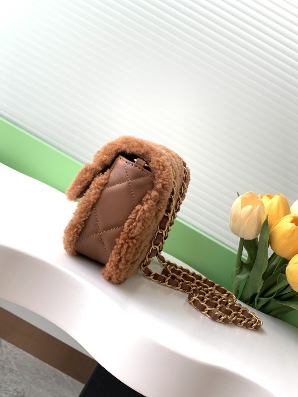 24K Mini Classic Flap Bag in Shearling Leather “12x18x6cm” -037 =AS5148