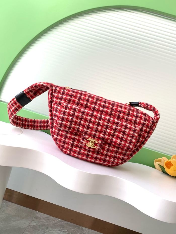 24N Hobo Waist Bag Houndstooth Wool “18x30x8cm” -037 =AS5052