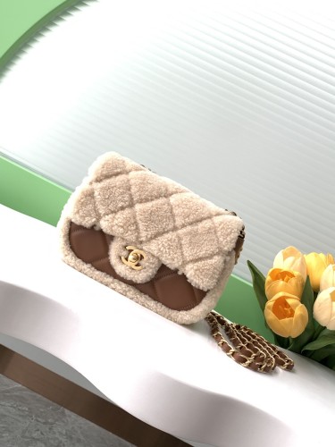 24K Mini Classic Flap Bag in Shearling Leather “12x18x6cm” -037 =AS5148