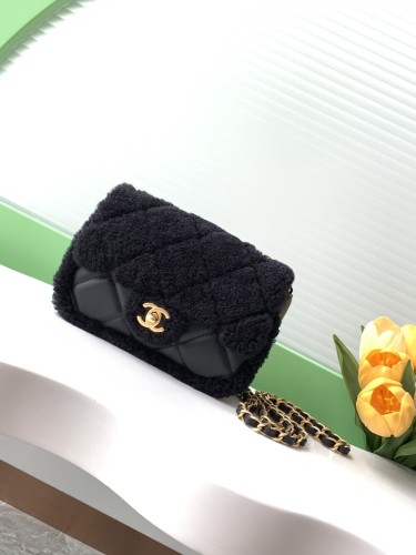 24K Mini Classic Flap Bag in Shearling Leather “12x18x6cm” -037 =AS5148