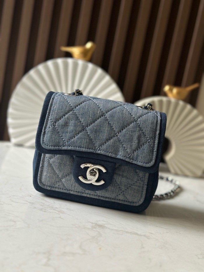 Vintage Denim Quilted Mini Flap Bag “17x13x8cm” -057 =3325