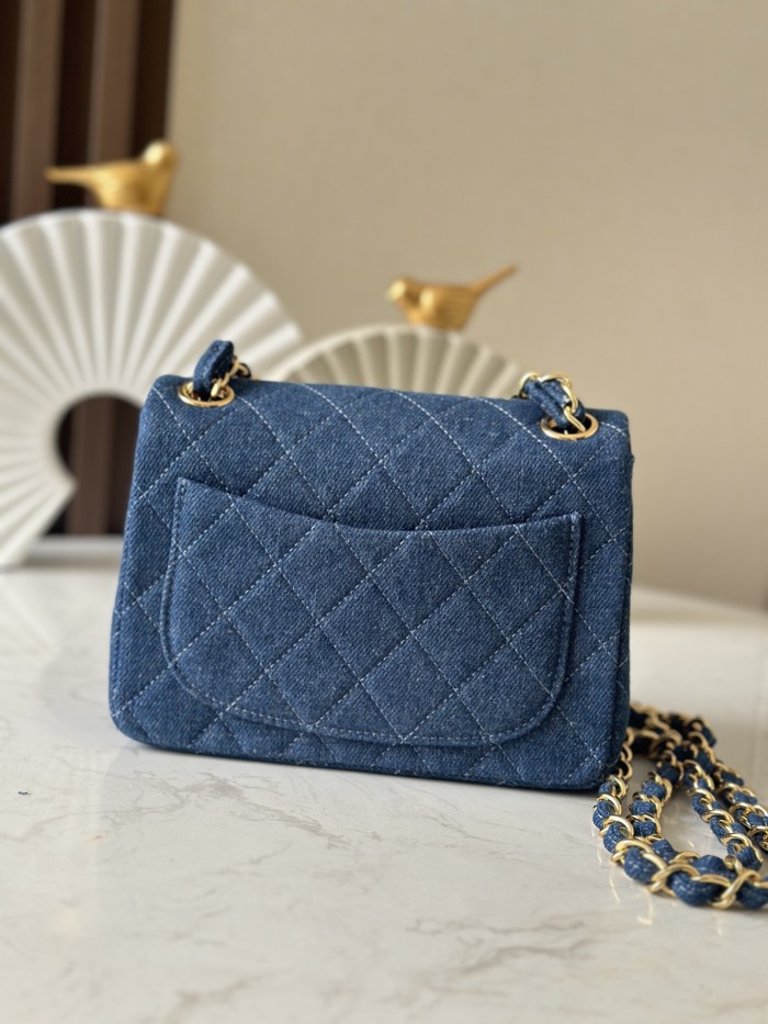 Vintage Denim Quilted Mini Square Flap Bag “17.5x13x8cm” -087 =3349