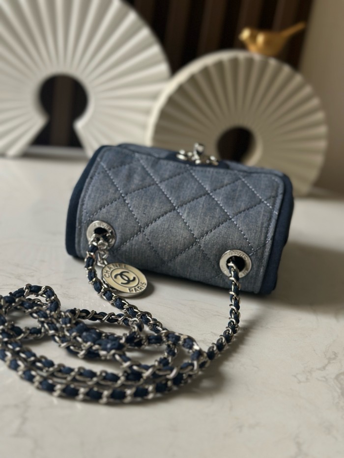 Vintage Denim Quilted Mini Flap Bag “17x13x8cm” -057 =3325