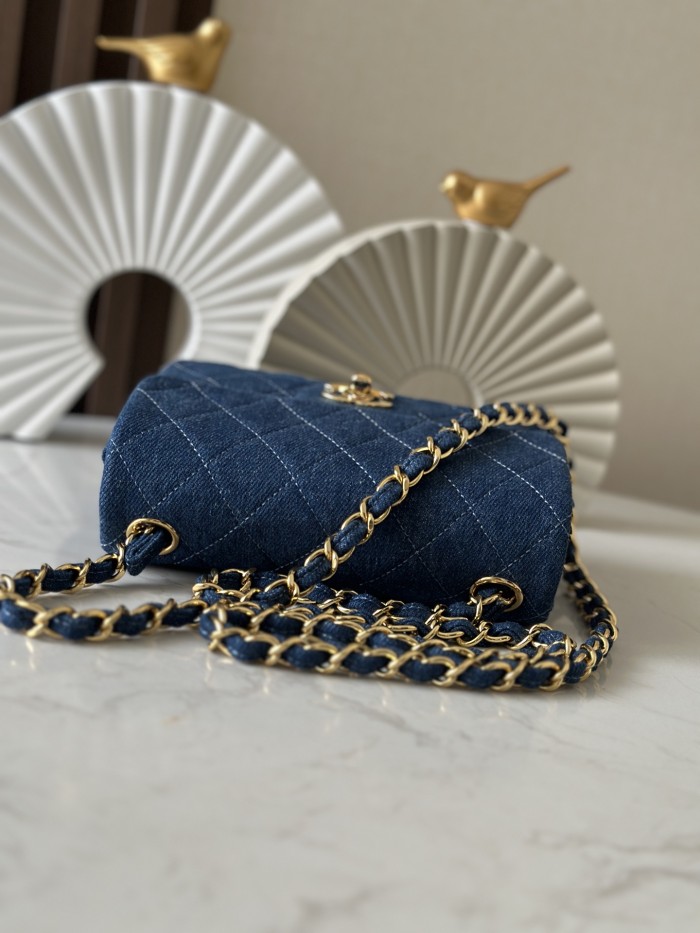 Vintage Denim Quilted Mini Square Flap Bag “17.5x13x8cm” -087 =3349
