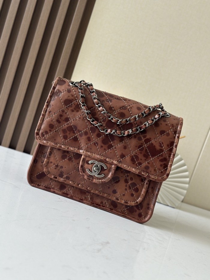 Vintage Resin Leather Quilted Flap Bag “26x11x23cm” -0501 =2225