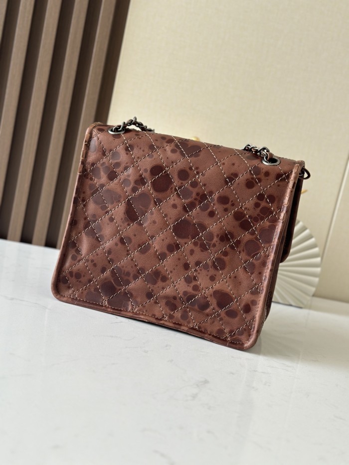 Vintage Resin Leather Quilted Flap Bag “26x11x23cm” -0501 =2225