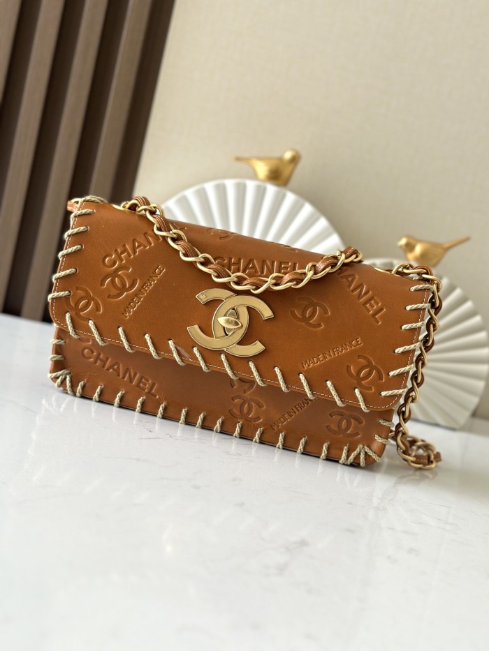 Vintage Embossed Stitch Flap Bag “25x6x14cm” -059 =A2216