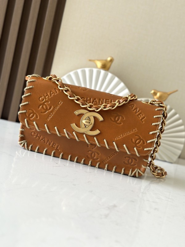 Vintage Embossed Stitch Flap Bag “25x6x14cm” -059 =A2216