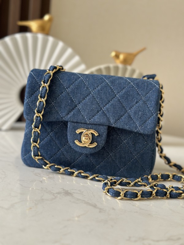Vintage Denim Quilted Mini Square Flap Bag “17.5x13x8cm” -087 =3349