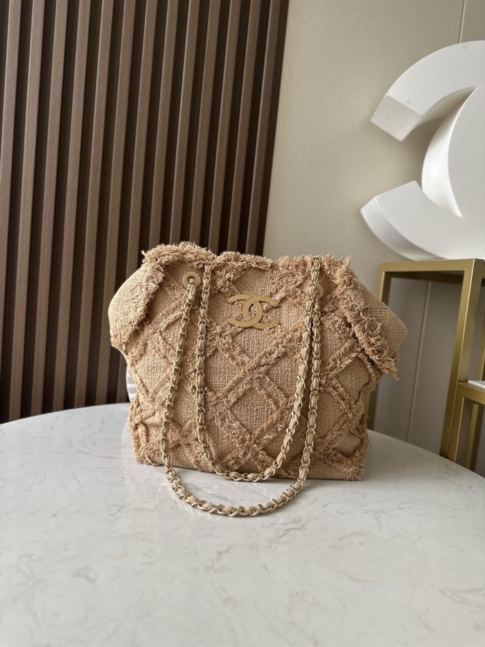 Vintage Linen Fringe Tote Bag “48x35x17cm” -069 =3358