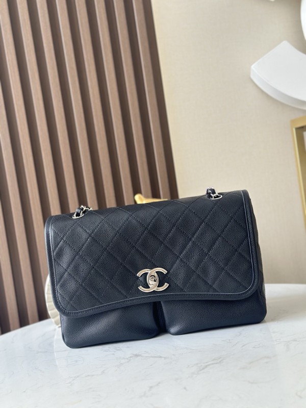Double Pocket Shopping Bag Grained Calfskin “34x25x10cm” -088 =3313