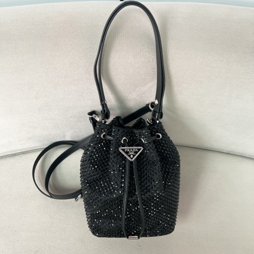 Crystal-Embellished Drawstring Bucket Bag“21*16*10CM”-089=