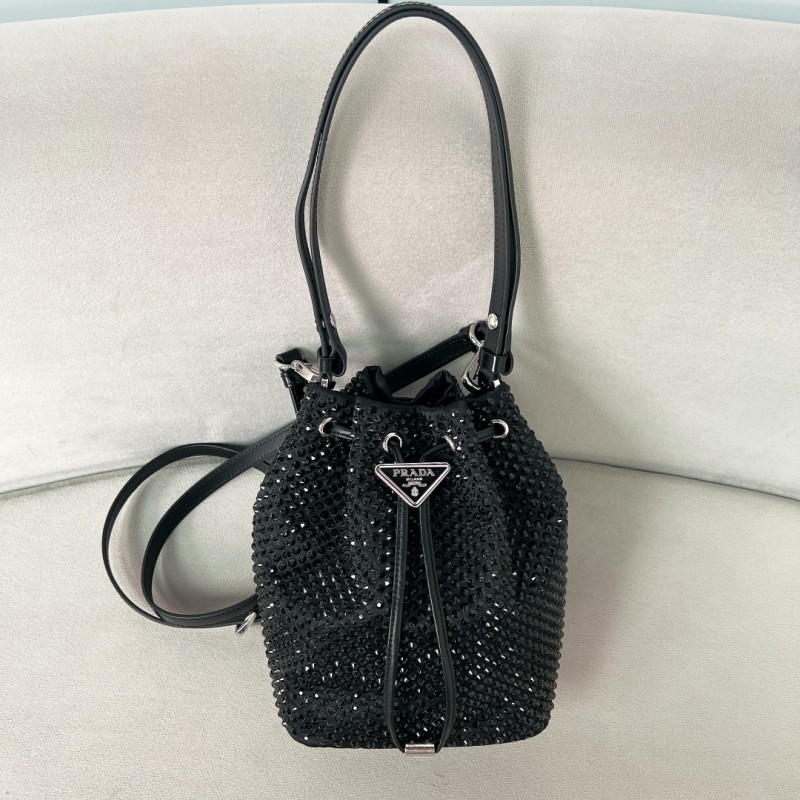 Crystal-Embellished Drawstring Bucket Bag“21*16*10CM”-089=