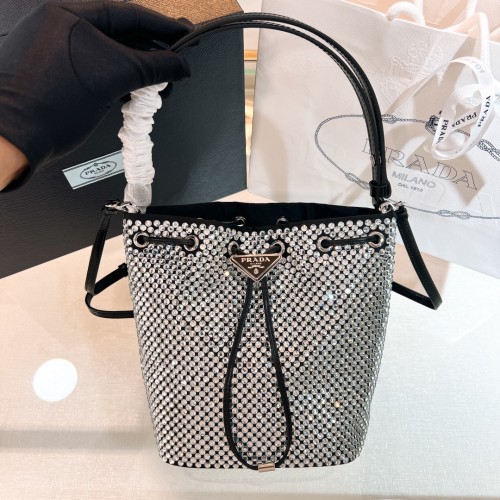 Crystal-Embellished Drawstring Bucket Bag“21*16*10CM”-089=