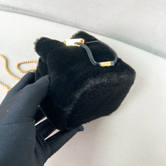 Chain-Linked Velvet Mini BucketBag“14.5*12*7.5CM”-086=