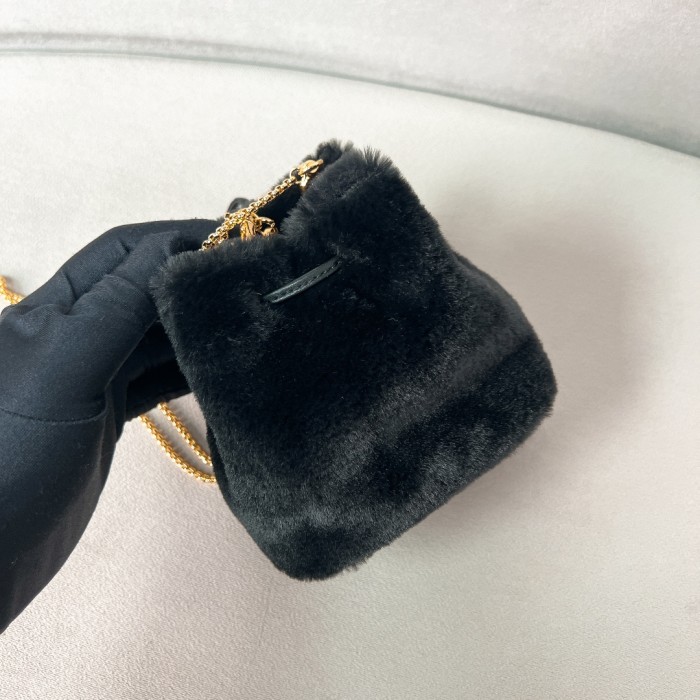 Chain-Linked Velvet Mini BucketBag“14.5*12*7.5CM”-086=