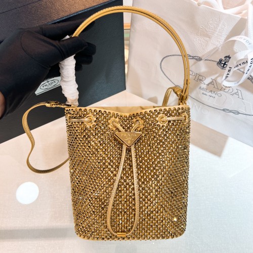 Crystal-Embellished Drawstring Bucket Bag“21*16*10CM”-089=