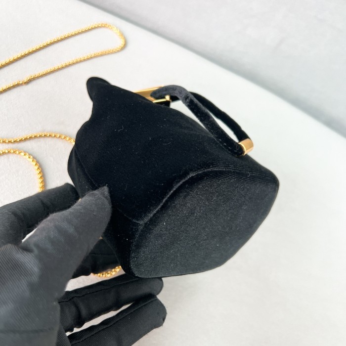 Chain-Linked Velvet Mini BucketBag“9.5*9*6CM”-086=